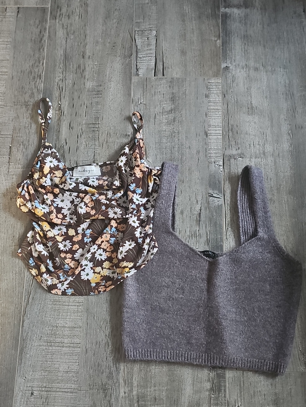Audrey 3+1 Brown Floral Ruffle Cowl Cami + Dynamite Brown Wool Blend Cami Size M